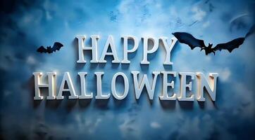 Halloween greeting with the phrase Happy Halloween displayed in a floating text format, accompanied by flying black bats. video