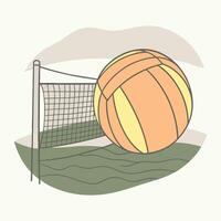 Playful sketch of a volleyball game scene, featuring muted colors and simple lines vector
