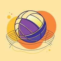 Volleyball set against a background of stylized sun circles and waves, evoking a playful summer vibe vector