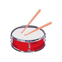 Red drum flat design. Drum and sticks flat style illustration isolated on white background. Drum clipart. Musical instrument. Drum flat illustration. vector