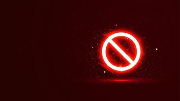 Red glowing no sign with plexus lines and glitter particles. A prohibition symbol in the neon light style. 3D abstract low poly copy space in the dark background vector