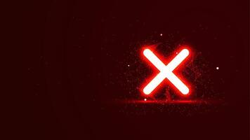 Red glowing cross sign with plexus lines and glitter particles. Wrong symbol in the neon light style. 3D abstract low poly copy space in the dark background vector