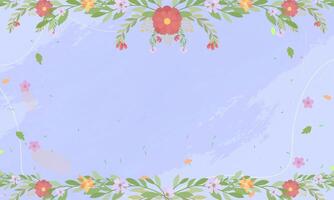 Purple background with a floral border, confetti, and blank space. Suitable for invitations, greeting cards, social media posts, and presentations. vector