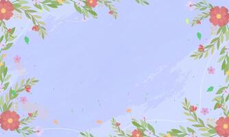 The image features colorful flowers and leaves on a light blue background, creating a whimsical and vibrant scene. Suitable for naturethemed designs and springrelated projects. vector