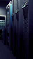 Shot of Corridor in Working Data Center Full of Rack Servers and Supercomputers video