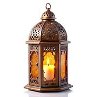 Ornamental Arabic lantern with burning candle glowing photo