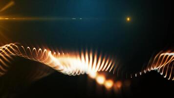 A smooth wave of golden particles on a dark background, with a warm, glowing video
