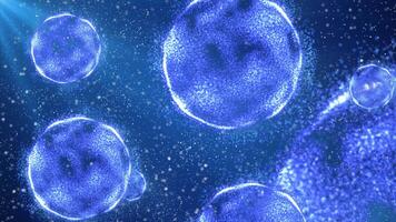 A vibrant depiction of floating blue spheres in a cosmic environment video