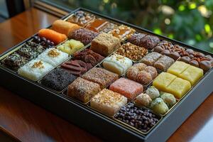 Assortment of Japanese Wagashi Confectionery in a Box photo
