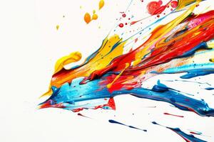 Bright abstract paint splatters on a white background photo