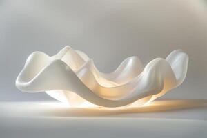 Elegant white sculptural bowl with soft curves softly illuminated by soft light photo