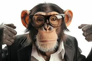 Chimpanzee in glasses and suit photo
