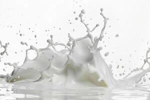 Milk splash in serene setting on neutral background photo