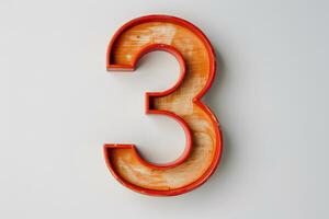 Bright orange number three on white background photo