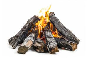 Brightly burning fire logs partially burned down photo