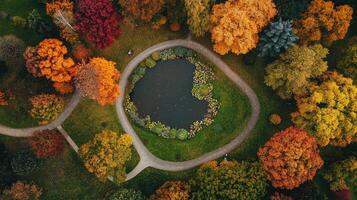 Elegant gazebo in a tranquil park surrounded by vibrant autumn foliage during a sunny afternoon photo