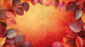 Colorful autumn leaves arranged around a warm gradient background in shades of orange and yellow, capturing the essence of fall photo