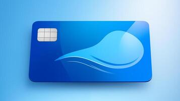 Simplistic elegant swirl credit card mockup on light blue background. Sleek bankcard template. Blank plastic card design realistic. Simplicity in digital payments concept image mock up photo