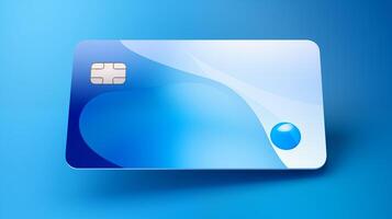 Vibrant water droplet credit card mockup on blue gradient background. With smart chip bankcard template. Blank plastic card design photorealistic. Liquidity finance concept image mock up photo