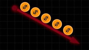 graph with an arrow pointing downwards, depicting inflation and bankruptcy video