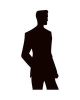 Silhouette of man in suit standing with hands in pockets vector