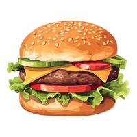A hamburger with lettuce and cheese on a white background vector