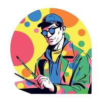 Pop art man with paintbrush illustration vector