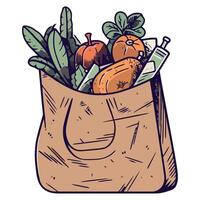 A grocery bag full of vegetables and fruits vector