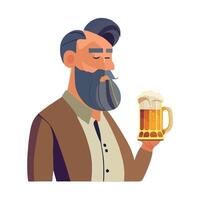Man with beard and beer mug illustration vector
