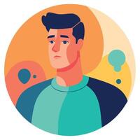 A man with a blue shirt and black hair is in a flat style vector