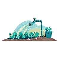Watering system with plants and trees on a white background vector