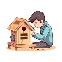 A man is building a birdhouse vector