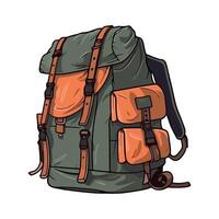A backpack with orange straps and a green strap vector