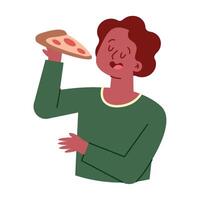 A man holding a slice of pizza vector