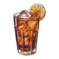 A glass of iced tea with ice and a slice of orange vector