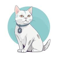 A cartoon white cat with a collar on vector
