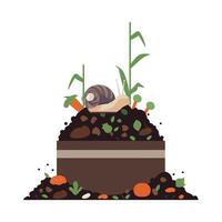 A snail is sitting on top of a pile of dirt vector