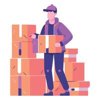A man is carrying boxes with a hat on vector