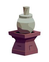 An old pot on a pedestal with a stone base vector