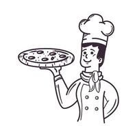 Chef holding a pizza on a plate vector