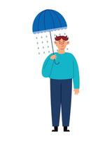 Man with umbrella in rain, illustration vector