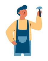 A man in an apron holding a hammer vector