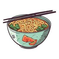 Noodles with chopsticks in a bowl with noodles and vegetables vector