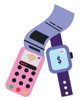 A smart watch and a phone with a credit card vector
