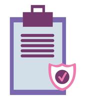 Clipboard with a check mark and a shield icon vector