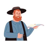 A man with a beard and hat is holding a book vector