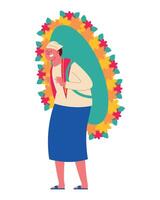 An illustration of a woman with a flower umbrella vector