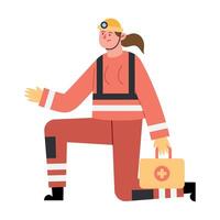 Firefighter with first aid kit and helmet vector