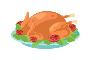 A turkey on a plate with tomatoes and lettuce vector