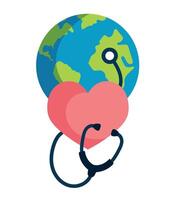A stethoscope is holding a heart shaped globe vector